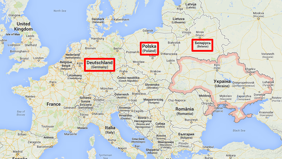 Mapa de Ucrania y sus pases fronterizos
